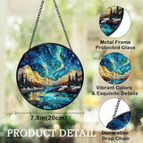 Nature Mountain Aurora Borealis Suncatchers Stained Glass Window Hanging, Northern Lights Sun Catchers Indoor Window Glass Round Wall Decor, Nature Wall Hanging Decorations, 7.9x7.9in