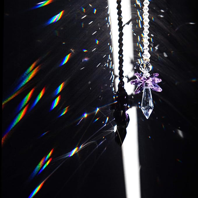 Rainbow Guardian Angel Crystal Suncatcher as Home/Car Decoration & Porch Decor & Hangings Crystal Glass Ornament for Mom (Purple)