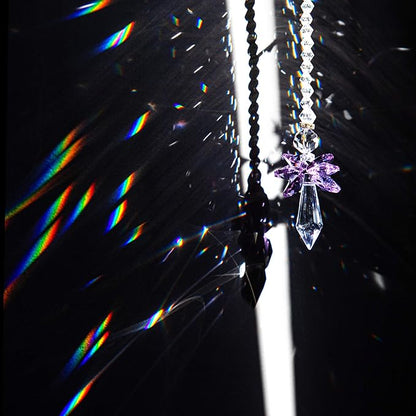 Rainbow Guardian Angel Crystal Suncatcher as Home/Car Decoration & Porch Decor & Hangings Crystal Glass Ornament for Mom (Purple)