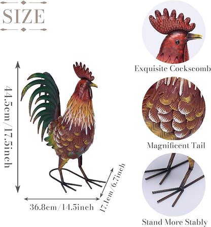 TERESA'S COLLECTIONS Red Metal Rooster Garden Statues & Sculptures for Outdoor Decor,Rustic Farmhouse Animal Chicken Yard Art for Garden Decor,17.5"Lawn Ornament for Porch Backyard Patio,Gift for Mom