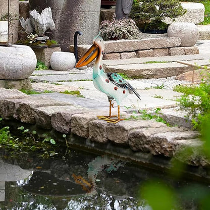 Metal Pelican Garden Statues, Light Green Pelican Coastal Decor for Outdoor Yard Beach Lawn Patio Pool Display (Color-2)