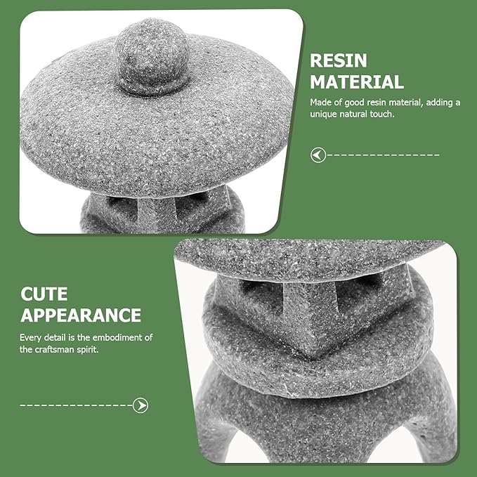 Japanese Style Stone Lantern Pagoda Garden Statue Miniature Landscape Ornament for Bonsai and Aquarium Decor, Small Snow-Inspired Round Lantern Micro Garden Sculpture