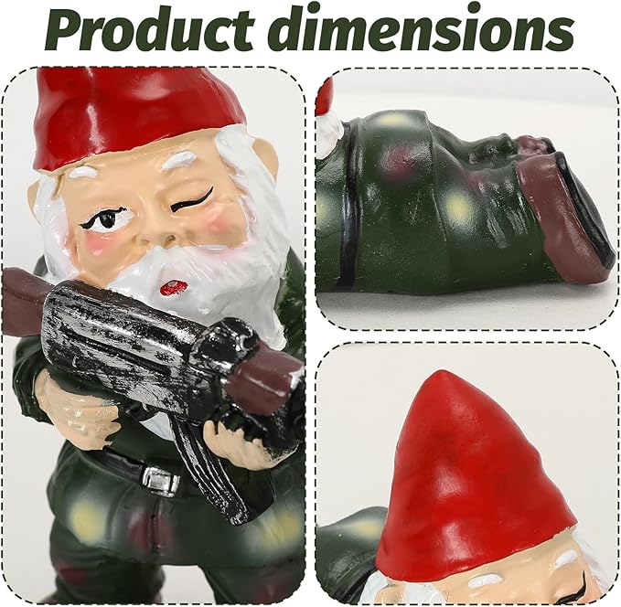 3PCS Army Garden Gnomes Statue Funny Military Gnome Decor Christmas Outdoor Yard Lawn Patio Decorations Gifts