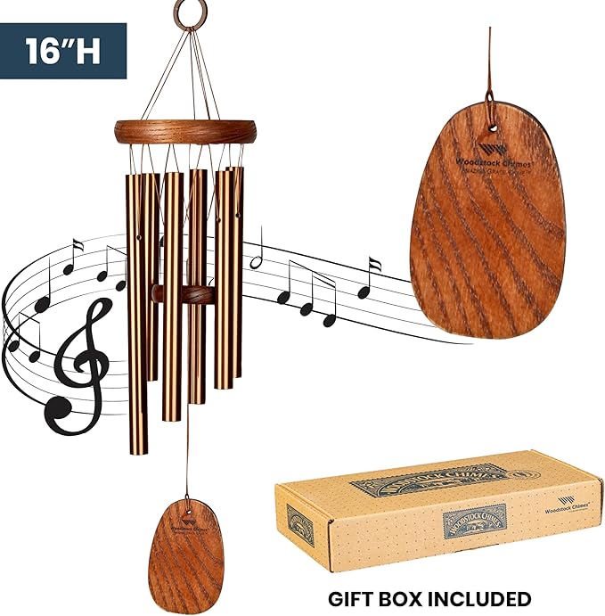 Woodstock Chimes Amazing Grace Wind Chime for Outside 16" Small Bronze, Outdoor Decor for Patio, Porch, Garden, Memorial Gift for Loved Ones AGSBR