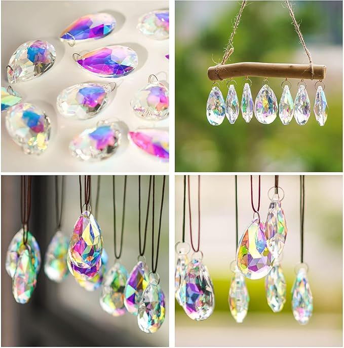 HDCRYSTALGIFTS 12 Pieces 50mm Crystal Prisms Chandelier Colorful Bauhinia Ornament Pendants Rainbow Maker Hanging Prisms for Wedding Party Christams Tree Garlands Decoration DIY Jewelry