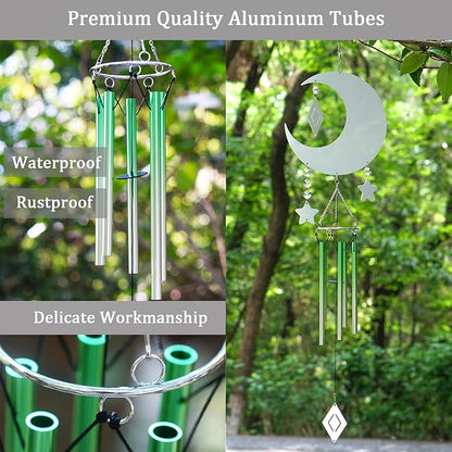 4 Packs Sublimation Wind Chime Wind Spinner Blanks Set 3D Aluminum Metal Wind Sculpture Kinetic Spinners Chimes for Yard and Garden Indoor Hanging Decoration (Moon)