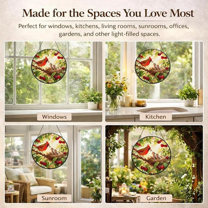 Cardinal Nest Suncatcher Window Hanging, 7.8" Stained Glass Decor, Meaningful for Mom, Family, Friends and Loved Ones, Home Decor for Window, Kitchen, Sunroom and Garden
