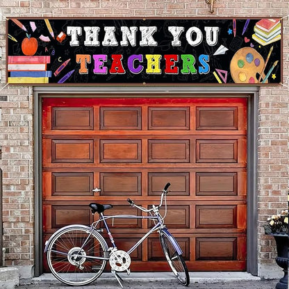 XIFAN Thank You Teachers Banner 98x19.2 Inches, Large Teachers Appreciation Week Hanging Decoration, Teacher's Appreciation Day Classroom Yard Sign Durable Backdrop Poster for Indoor Outdoor Fence Wall Decor