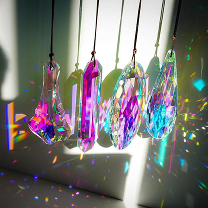 H&D HYALINE & DORA Crystal Suncatcher Hanging Prisms Pendant, Rainbow Chandelier Prisms Window Garden Decor Ornaments, Pack of 4