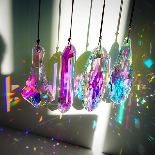 H&D HYALINE & DORA Crystal Suncatcher Hanging Prisms Pendant, Rainbow Chandelier Prisms Window Garden Decor Ornaments, Pack of 4