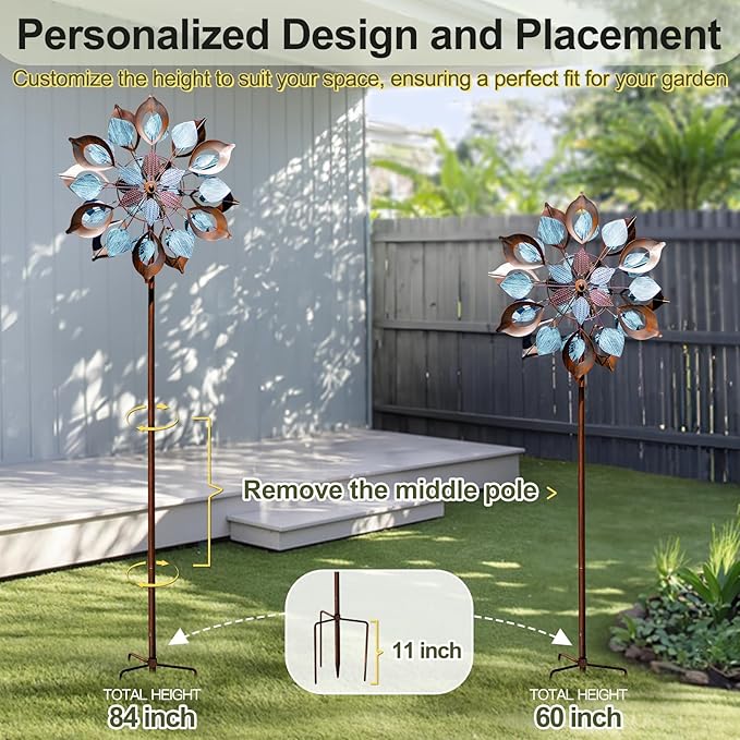 Wind Spinners Outdoor for Yard and Garden, 84 Inch Metal Large Outdoors Windmill Kinetic Wind Spinner, Outside Decor for Yard Art Lawn Backyard Landscape Patio(24" W x 84" H)