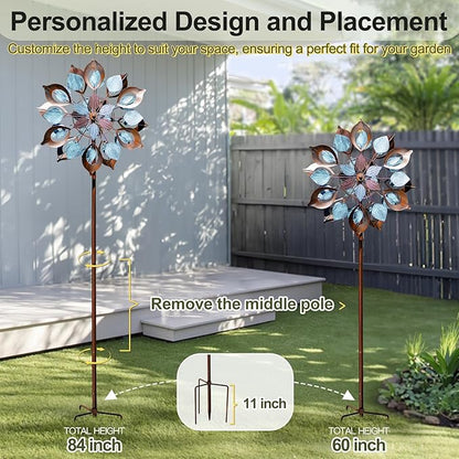 Wind Spinners Outdoor for Yard and Garden, 84 Inch Metal Large Outdoors Windmill Kinetic Wind Spinner, Outside Decor for Yard Art Lawn Backyard Landscape Patio(24" W x 84" H)