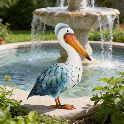 Ratuor Pelican Statues Metal Garden Decor Coastal Blue Heron Yard Art Sculpture Ornament for Backyard Porch Patio Pond Decor