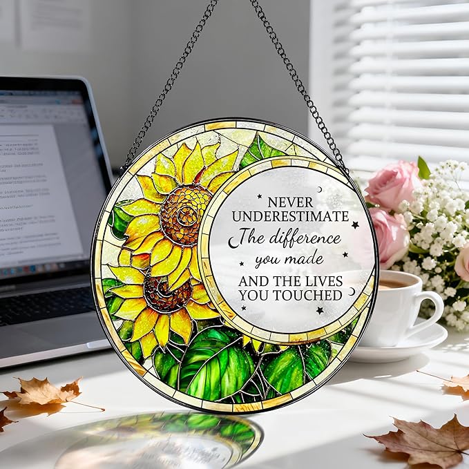 Thank You Gifts, Stained Glass Suncatcher Ornament, Window Hanging, Going Away/Goodbye, Appreciation, Retirement Gifts for Women, Men, Coworker, Boss, Friend | Retirement Party Decorations - Style H