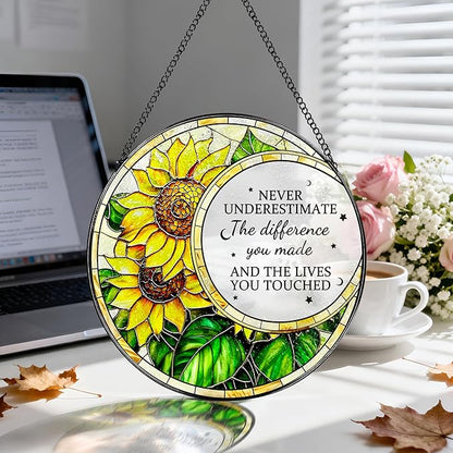 Thank You Gifts, Stained Glass Suncatcher Ornament, Window Hanging, Going Away/Goodbye, Appreciation, Retirement Gifts for Women, Men, Coworker, Boss, Friend | Retirement Party Decorations - Style H