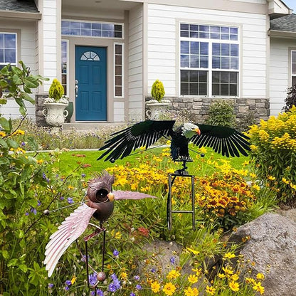 Garden Eagles Stake Ornament Art Bird Flapping Windmill Outdoor Metal Stake Rocking Balancing Flying Wind Spinner Yard Vintage Sculptures,Black,116 * 41cm
