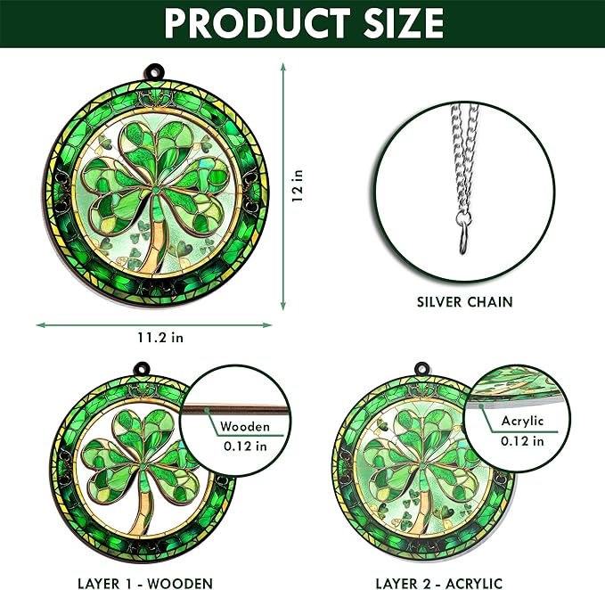 FLAGWIX St Patricks Day Decorations - Double Layered Hanging Suncatcher Birthday Decorations 12 in - Shamrock Irish Ornament Decor, Irish Gifts for Women Men