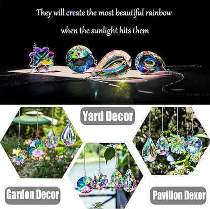 HDCRYSTALGIFTS 4pcs Crystal Suncatchers for Window Hanging Sun Catchers Indoor Rainbow Maker Crystals for Home Garden Decor Lamp Chandelier Lamp Prisms