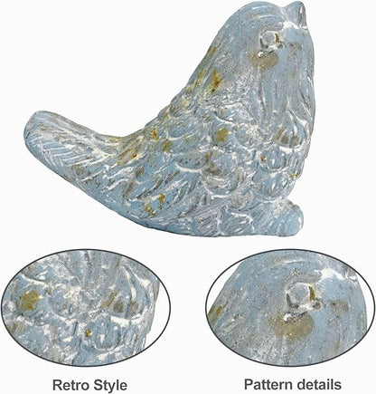 BIG FORTUNE Outdoor Bird Statues Bird Decor Figurines for Home Cement Bird Sculpture for Patio Yard Lawn Ornament, 2style/Set,Indoor Outdoor Bird Decorations Statue(Blue)