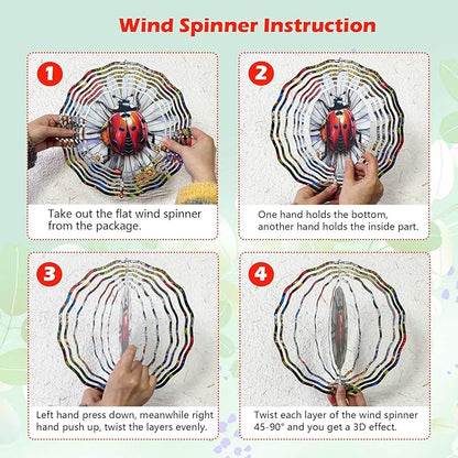 Ladybug Wind Spinner 3D for Outdoor Decor, Stainless Steel Hanging Wind Spinner, Kinetic Art 10 inch Ornament Spinner for Garden Decoration