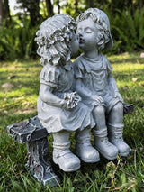 First Kiss Garden Outdoor Statue Decorative, Flower Bed Decor Puppy Love Kissing Couple, Boy and Girl Kissing Garden Figurine for Yard Patio Art
