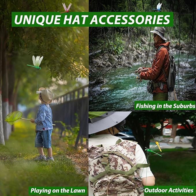 Fake Dragonfly Clip,Dragon Fly Hat Clip,3D Fake Dragonfly Clips Outdoor Simulation,Artificial Dragon Fly for Patio Garden Decoration, Multicolor Waterproof (2*Red+2*Blue+2*Green+2*Yellow)