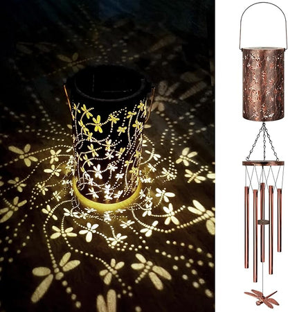 YHmall Solar Wind Chimes for Outside, Dragonfly Gifts for Women Mom Grandma Solar Lantern Windchimes Outdoors, Memorial Wind Chimes for Patio Yard Garden Christmas Decor