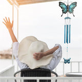 CoTa Global Rustic Blue Butterfly Wind Chime - Handmade Metal and Glass Hanging Decor, Blue and Black Garden Ornament with Copper Tubes, Indoor Outdoor Porch Patio Yard Decoration - 32 Inches
