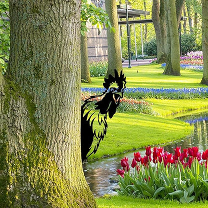Farm Peeping Chicken Metal Art Outdoor Decor Garden Fence Decoration, Farmhouse Backyard Hang Artwork Wall Decor, Outdoor Yard Patio Lawn Statue Gift for Loved Dad Grandpa (Chicken)