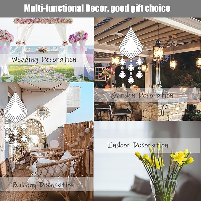 4Pack 10inch Sublimation Wind Spinner Blanks 3D Aluminum Metal Wind Sculpture Kinetic Spinners for Yard and Garden Indoor Art Ornaments Hanging Decoration (Diamond Pendant)