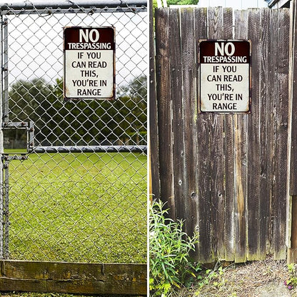 2 Pack No Trespassing Signs - 14x10 Aluminum Vintage Funny Signs for Bars, Man Cave, Yard - Reflective, Fade Resistant