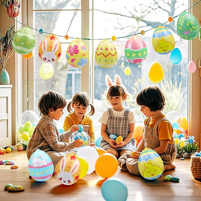 24 Packs 9 Inch Inflatable Easter Eggs Outdoor PVC Inflatable Hanging Eggs Blow Up Easter Egg for Egg Hunts Yard Garden Outdoor Decoration
