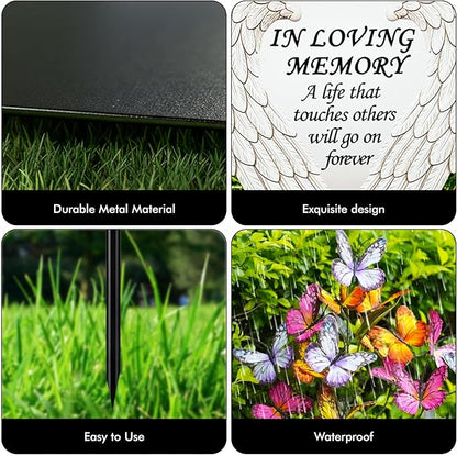 Solar Angel Wing Memorial Stake - Metal Silhouette Grave Decorations for Cemetery - Flat Outdoor Sympathy Gift with Butterfly Lights & Flowers - Bereavement Decor for Loss of Mom Dad（with Flowers))