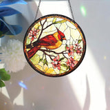 Bimkole Bird Stained Glass Suncatcher Window Hanging - Flowers Design for Indoor Window or Doorway Decoration - 7.87x7.87 inch with Chain and Hook - Unique Home Decor Gift