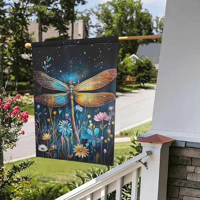 Watercolor Dragonfly and Floral Garden Flags 12×18 Inch Double Sided Decorative Yard Banner Seasonal Flag for Outdoor Outside Decor