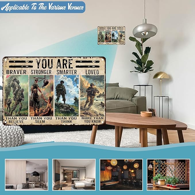 Memorial Day Veteran Metal Tin Sign Veteran You Are Braver Stronger Sign Veteran Horizontal Retro Tin Sign For Army Soldier Poster Gift Man Cave Office Home Coffee Bar Wall Decor 8x12 inch
