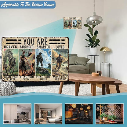 Memorial Day Veteran Metal Tin Sign Veteran You Are Braver Stronger Sign Veteran Horizontal Retro Tin Sign For Army Soldier Poster Gift Man Cave Office Home Coffee Bar Wall Decor 8x12 inch
