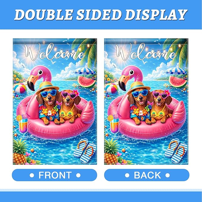 BlissYard Welcome Flamingo Pool Dog Garden Flag 12x18 Double Sided Vertical Outdoor Decor Labrador Retriever Summer Poolside Yard Garden Lawn Banner Bright Seasonal Display