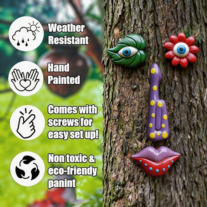 Tree Faces Decor Outdoor, Trees Art Decoration, Colorful Funny Outdoor Tree Faces Decor Creative Face for Patio Trees and Wall Decoration (Color 1)