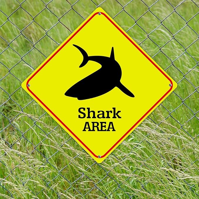 Fierce Fish Crossing Sign Caution Fierce FishXing Sign Street Sign Wildlife Novelty Road Fence Wall Decor Warning Metal Tin Sign For Indoor Outdoor Highway12x12in