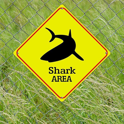 Caution Fierce Fish Crossing XING Tin Sign Fierce Fish Area Warning Street Sign Ocean Animal Novelty Caution Road Sign for Home Man Cave Door Porch Garden 15x15in