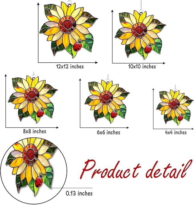 Sunflower Flower Acrylic Suncatcher, Flower Suncatchers for Window Hangings, Stained Glass Effect Garden Decor, Gift for Mother's Day, Mom, Grandma, Wife, Women