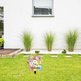 Decorative Garden Stakes, Welcome Yard Sign, Metal Arrangement Ornaments for Courtyard Lawn, Rusty Outdoor Decortions for Easter Housewarming (H)