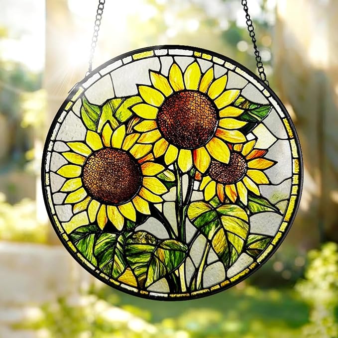 Stained Glass Suncatchers for Windows, 8 in Hanging Sun Catchers Indoor Window, Mother's Day Birthday Gifts for Sunflower Lovers Women Men Mom