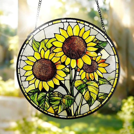 Stained Glass Suncatchers for Windows, 8 in Hanging Sun Catchers Indoor Window, Mother's Day Birthday Gifts for Sunflower Lovers Women Men Mom