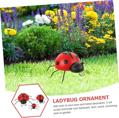 BESPORTBLE 3pcs Iron Art Ladybug Garden Statues Simulated Outdoor Lawn Decorations in Red Extra Small to Medium Vibrant Sculptures for Patio and Landscape Enhancements