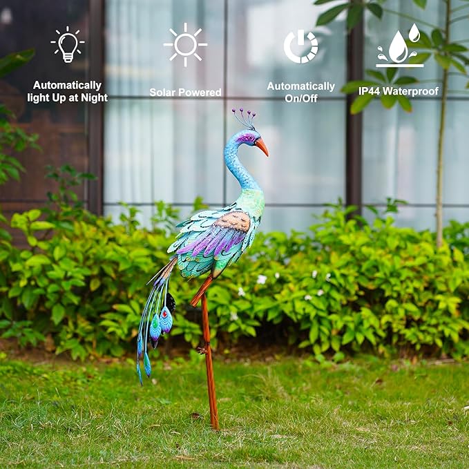 Metal Peacock Garden Statue - 33.5 Inch Yard Art Outdoor Garden Decor for Porch Patio Pond Lawn Backyard - Unqiue Gifts for Grandma Mom