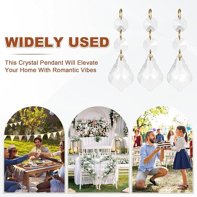 M METERXITY 10PCS Crystal Suncatcher 2 Leaves Prisms Pendants Ornament, 38mm Chandelier Hanging Crystal Sun Catcher Beads for Home Garden Windows Wedding DIY Decoration [White]