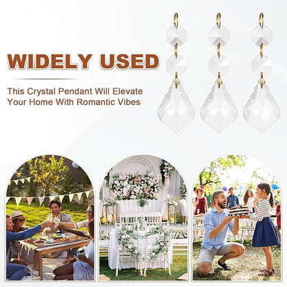 M METERXITY 10PCS Crystal Suncatcher 2 Leaves Prisms Pendants Ornament, 38mm Chandelier Hanging Crystal Sun Catcher Beads for Home Garden Windows Wedding DIY Decoration [White]