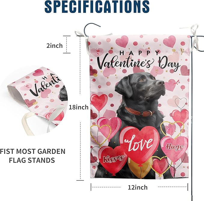 Black Lab Valentine Garden Flag Valentines Day Flags for Outside 12x18 Double Sided Small Yard Flags Labrador Dog Valentine's Day Decor Outdoor Lawn Valentines Banners Front Porch